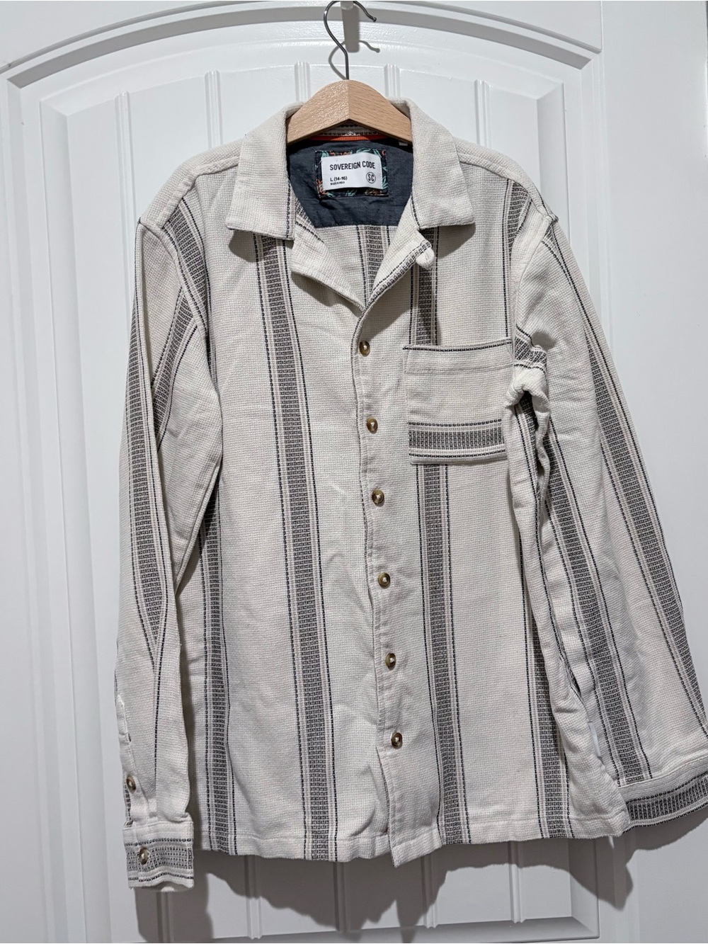 Sovereign Code Cream and Gray Striped Lightweight Button-Up